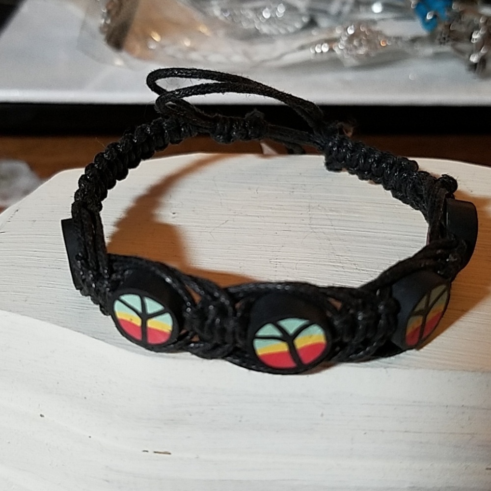 Black Peace Sign Rasta Bracelet